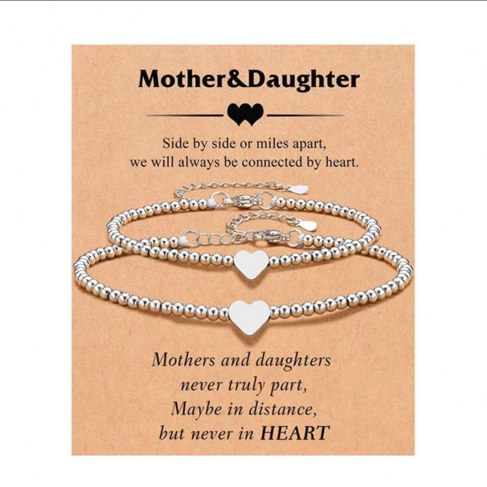 Set of 2 Mother &‎ Daughter Silver Heart Bracelets